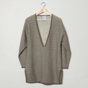 Vtg 90s Olive Marled Deep V Wool Sweater Tunic M